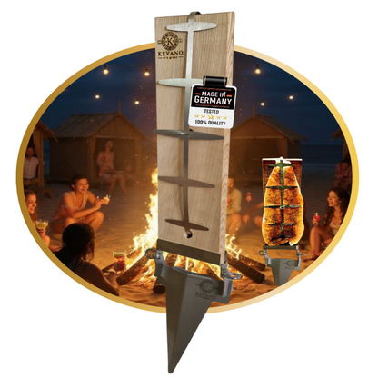 KEVANO  Premium Flammlachsbrett – Esche - SET 1 mit Erdspieß inkl. 30 Tage Geld-Zurück Garantie